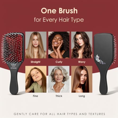 Boar Bristle Hair Brush for Women, Wooden Smoothing Detangler Gift Set - Image 4