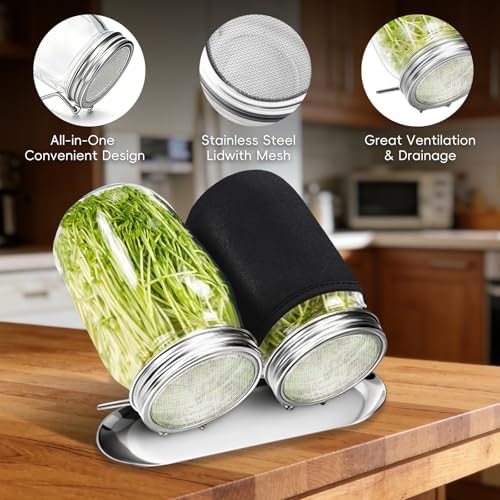 Sprouting Jar Kit-2Pack Wide Mouth Mason Jars with Mesh Sprout Lids，32 oz - Image 4