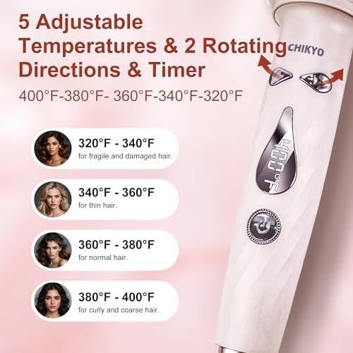 CHIKYO 3 in 1 Multifunctional Hot Tool, Automatic Curling Irons with 2 Ceramic Barrel(1", 1.25") & Hair Straightener Brush, Hair Curler & Straightening Comb, Colored Pink - Image 3