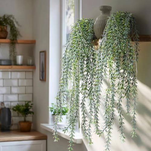 Artificial Hanging Plant 2 Pcs Faux Plant Ivy Vine Faux Eucalyptus Vines Fake Potted Greenery for Wall Living Room Home Shelf Office Bathroom Outdoor Indoor Decor (Type 5) - Image 4