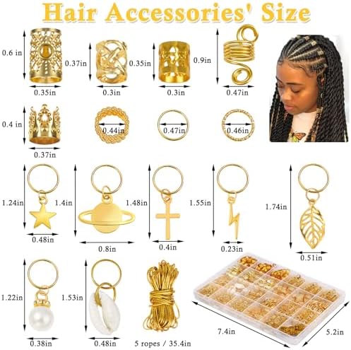 Lucomb 259 Pcs Hair Jewelry, Hair Accessories for Braids Gold Loc Jewelry for Hairs Dreadlocks Braid Jewelrys Hairs Cuffs Clips Dreadlock Accessories for Women's Loc Charms Rings Decoration - Image 2