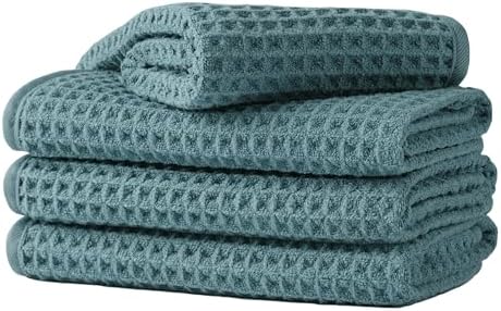Microfiber Waffle Face Towels, 4 Pieces, Soft, Absorbent, Fast Drying, Lint Free 430 GSM (Green) by Unknown