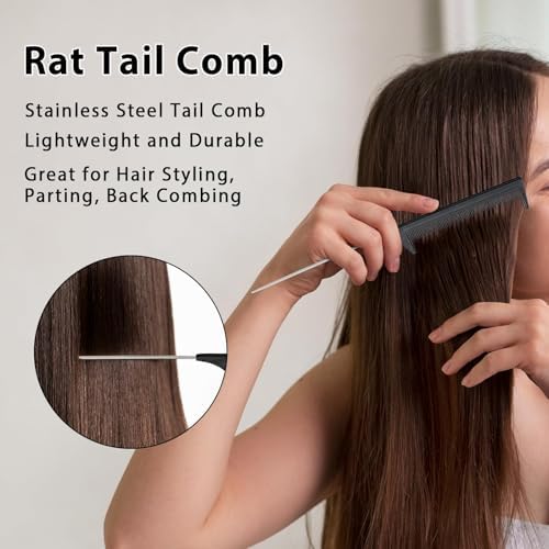 Hair Brush Set, Hair Brushes for Women Men kid Wet Dry All Hair Detangling Parting Styling, Brush Set with Detangler Brush, Edge Brush, Teasing brush, Rat Tail Comb (Black) - Image 4