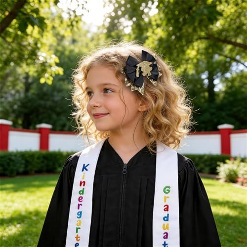 2PCS Graduation Hair Bows for Girls 3.5" Glitter Gold Black Happy Graduation Cap Ribbon Bow Alligator Barrettes for Students Teachers Week Gift Cheer Party School Uniform Accessory - Image 5