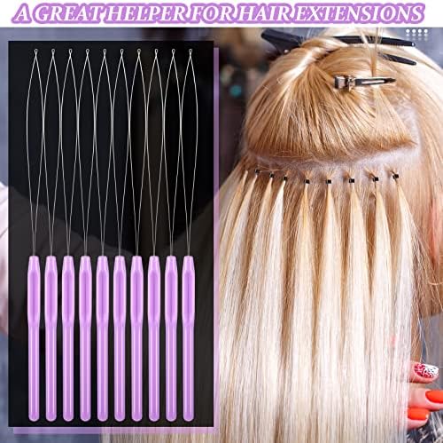 Zonon 10 Pcs Loop Needle Threader Tool for Hair Extension Bead,Purple - Image 6
