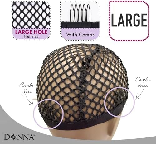 DONNA Crochet Wig Cap with Combs - Large Hole Design, Essential Hair Accessories, Comfortable Hair Bonnet for Sleeping, Secure Fit for All Types, Versatile and Durable - Image 3
