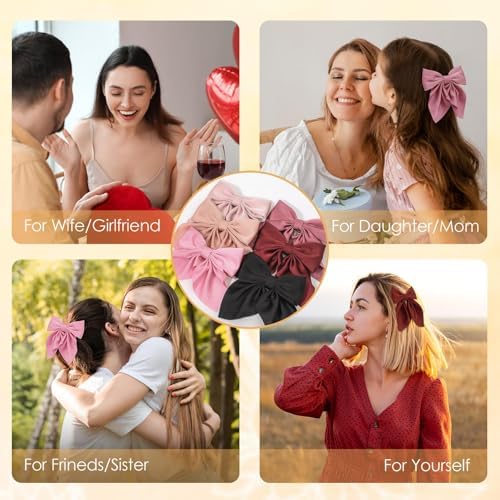 Seiolieliou 6Pcs Hair Bows for Women, Silky Satin Bow Hair Clips for Girls - Image 6