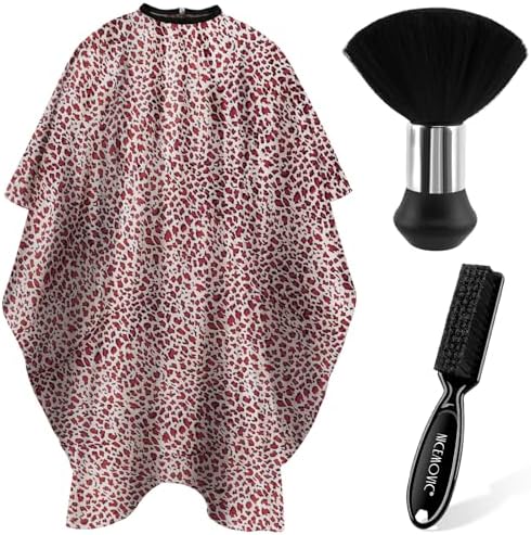NICEMOVIC Hair Cutting Barber Cape with Neck Duster Brush and Barber Brush, Professional Barber Accessories Cleaning Supplies for Salon Haircut Styling- Leopard Print by NICEMOVIC