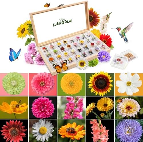 Lush&Dew Cut Flower Seed Bank, Gardening Gifts for Women, 32 Variety Seeds by LUSHDEW