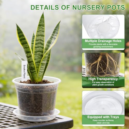 10/7/6/5 Inch Clear Nursery Pots with Drainage & Saucers, 16Pack Large Plant Pots with Labels, Seedling Tool & Hole Puncher, Plastic Nursery Pots for Succulents, Seedings, Herbs, Flowers, Vegetables - Image 3