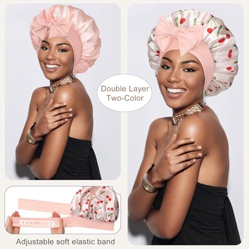 CHLINS Double Layer Satin Bonnet for Sleeping, Hair Bonnet for Curly Hair - Image 2