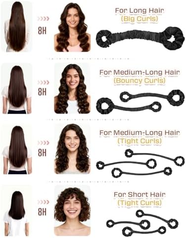 BONNET QUEEN 2 Pack Medium Satin Heatless Hair Curler for Medium to Long Thick Hair, Heatless Curls Overnight, Hair Curlers to Sleep In, Damage-Free Waves with Built-in Scrunchie, Black - Image 2