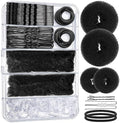 YGDZ 200 PCS Donut Hair Bun Maker Set, 4 Hair Donuts, 10 Black Buns Hair Nets, 80 Bobby Pins for Women, Girls, Dance Competition Must Haves, Dance Hair Accessories, Ballet Bun Kit, Black by YGDZ