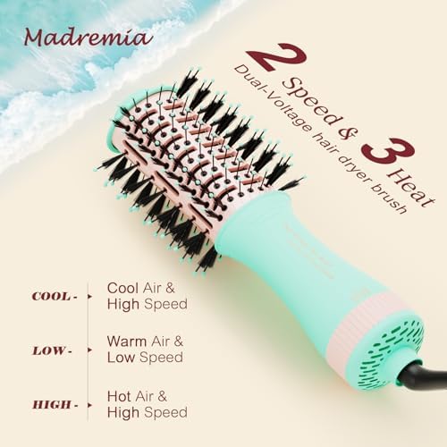 Travel Dual Voltage Hair Dryer Brush,Portable Mini Hot Air Blow Dryer Straightener & Curler,Titanium Oval Blowout Styler Volumizer Tools,Auto Cepillo Secador De Cabello International Travel Essentials - Image 3
