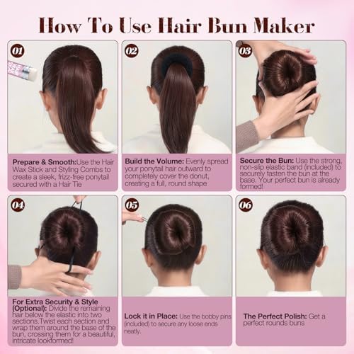 Black Bun Maker, Hair Donuts for Buns,Ballet Bun Kit - Image 6