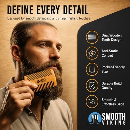 Beard Brush and Comb - Natural Boar Bristle Beard Brush & Beard Comb for Men - Facial Hair Care Gift Set for Men - Mustache Styling, Grooming & Shaping Tools - Image 5