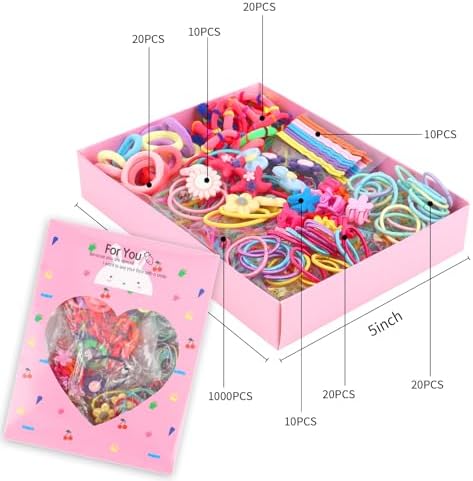 ANBALA Girls Hair Accessories Set Colorful Hair Ties for Women Girls, Elastic Ponytail Holders Rubber Band Flower Hair Clips Hair Pins Hair Accessories Kit (1110PCS) - Image 3