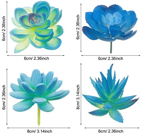 Woohome 10 PCS Artificial Succulent Plants, Blue Fake Succulent, Unpotted Faux Succulent Assortment in Flocked Blue in Different Type for Birthday Home Decor Indoor Wall Garden DIY - Image 3