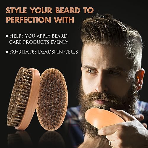 Boar Bristle Hair Beard Brush for Men - Small Soft Beard Brush, Pocket Travel Men's Wooden Mustache Brush - Image 6