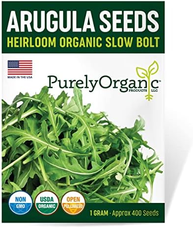 Purely Organic Arugula Seeds (Slow Bolt) - Approx 400 Seeds - USDA Organic, Non-GMO, Open Pollinated, Heirloom, USA Origin by Purely+Organic+Products+LLC