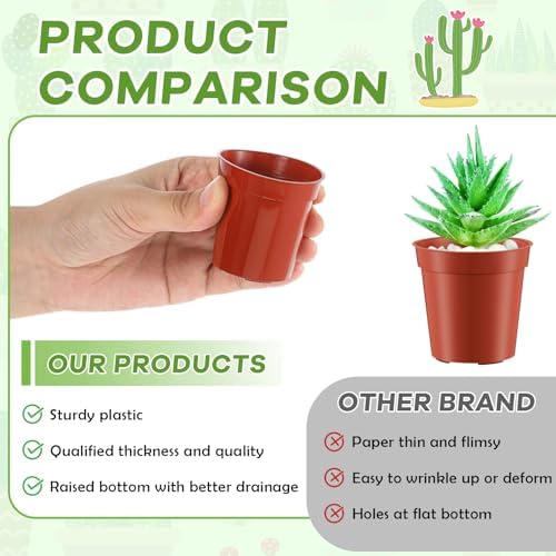 Yaomiao 200 Pcs 2 Inch Red Mini Nursery Pots with Drainage Holes - Image 3