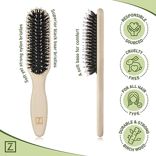Natural Boar Bristle Hair Brush for Women, Men, Kids; Dry and Wet Detangling Hair Brush Gently Enhances Shine, Smooths Frizz and Prevents Breakage in Fine and Straight, Thick and Curly Hair (long) - Image 4