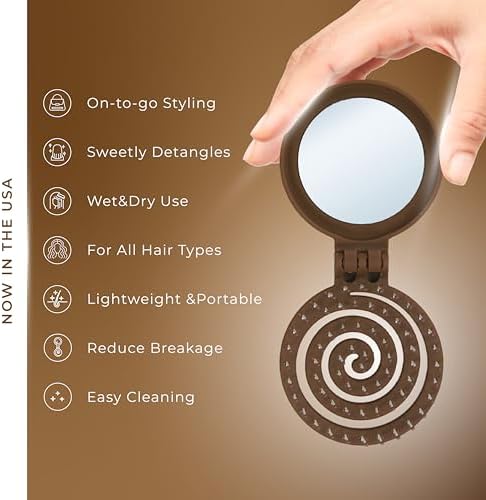 Mini Detangler Travel Hair Brush with Mirror, Makaron Hair Brushes for Women, Men and Kids, Unique 3D Flexible Design for All Hair Types, Styling Accessory, Travel Essentials for Women (DARK BROWN) - Image 3