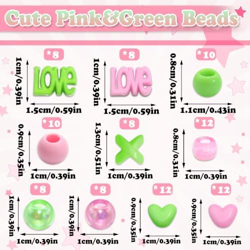 NAISKA 96PCS Green Pink Hair Beads Cute Beads for Hair Round Braids Beads - Image 4