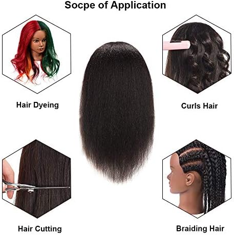 18 Inch 100% Real Hair Mannequin Head Training Head Manikin Cosmetology Doll Head for Hairdresser Practice Braiding Hair Styling with Clamp stand - Image 4