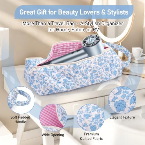 Hair Tool Organizer Travel Bag for Curling Irons & Dryers (Blue Flower) - Image 5