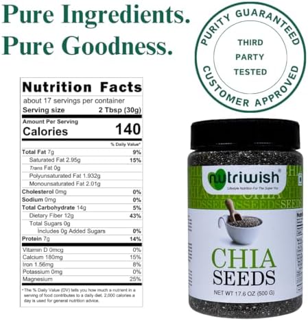 Nutriwish Chia Seeds 17.6 oz (500g) | 100% Natural, Superfood & Keto-Friendly | Perfect for Smoothies, Puddings & Baking - Image 5