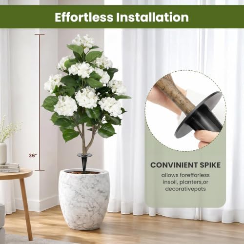 2 Pack 3FT Fake Hydrangea Trees for Outdoors with Ground Spikes, White Artificial Hydrangea Flowers Topiary Trees, Realistic Faux Outdoor Plants for Front Porch, Patio, Garden, Entryway Decor - Image 3