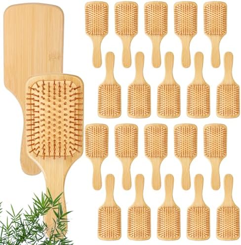 10 Pcs Bamboo Hair Brush, Bulk Round-tipped Bamboo Bristles Detangling Brush Paddle Lightweight Massage Anti Static for Women Men and Children, Stimulates Scalp for Hair Growth (Large, Count, 20) by Unknown