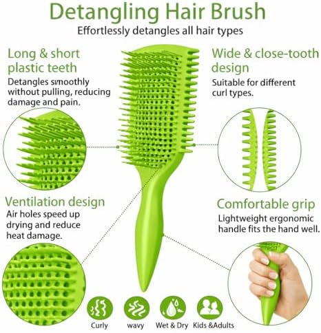 Detangler Brush for Curly Hair, Lightweight Curly Hair Brush with Vented Design for Easy Glide, Effortlessly Detangles Without Pulling or Snagging, Suitable for All Wet and Dry Hair Types (Green) - Image 2