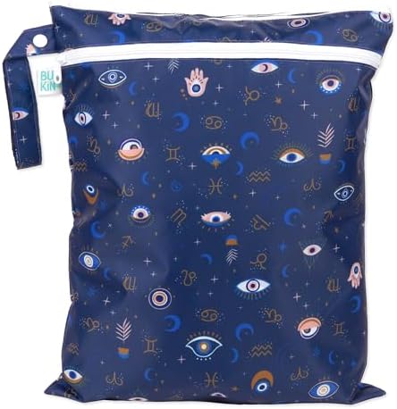 Bumkins Waterproof Wet Dry Bag for Baby, Travel, Swim Suit, Cloth Diapers, Pump Parts, Pool, Beach, Gym Clothes, Toiletry, Hook to Stroller, Daycare, Zipper Reusable Wetdry Packing Pouch, Evil Eye by Bumkins