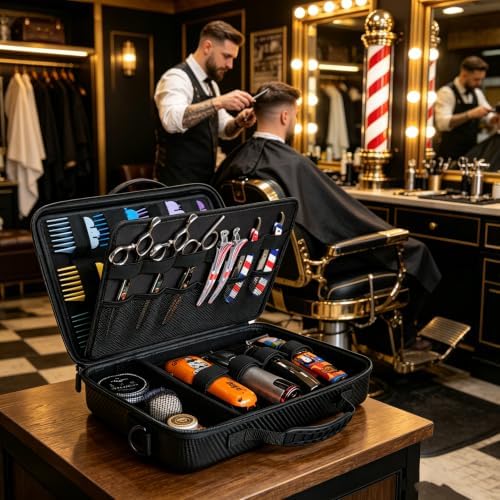 Professional Barber Case with Shoulder Strap, Hard Shell Travel Barber Bag for Clippers and Supplies, Shockproof Clipper Storage Case， Sleek Alternative to Barber Supplies Backpack (Case Only, Black) - Image 7