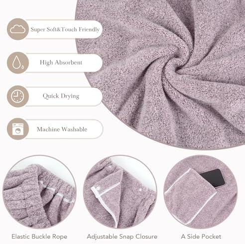SINLAND Microfiber Women Spa Wrap with Adjustable Closure, Purple, 32"x60" - Image 3