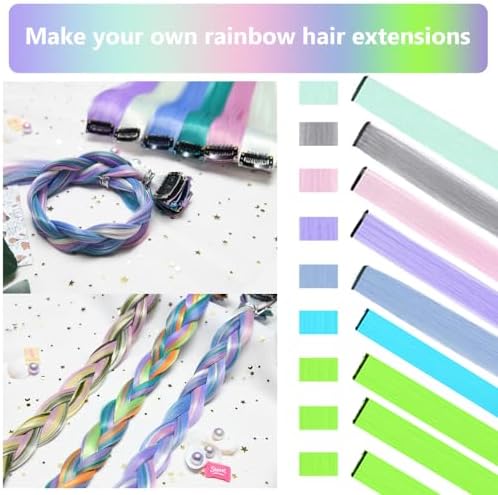 Colored Hair Extensions Clip In Synthetic Rainbow Hairpieces 20 PCS - Image 2