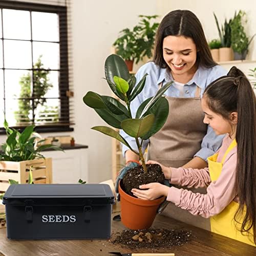 Seed Saving Box, Metal Seed Bin, Seed Storage Organizer, Seed Packet Container with Lid, Seed Envelope Storage Box, 4 Compartments Garden Seed Bin with Safety Locks-Black - Image 4