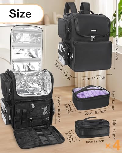 Relavel Hair Tools Travel Bag with 6 Pcs Clear Bags, Hair Stylist Backpack Hairdresser Cosmetology Bag, Heat Insulation Full Layer for Curling Iron, Hair Straightener, Travel Accessories Train Case - Image 6