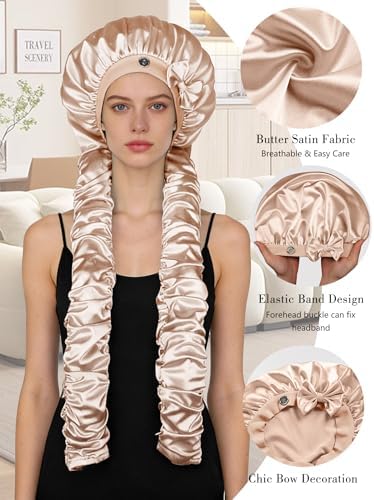 Heatless Curl Satin Bonnet for Sleeping, No Slip Sleep Bonnet with Long Curling Ribbons for Braids & Long Hair - Image 4
