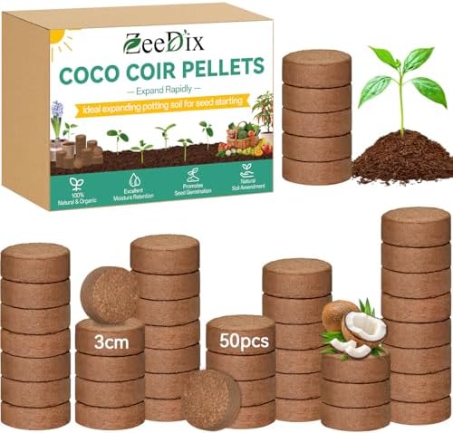 ZeeDix Coco Coir Pellets, 50 Pcs 30mm Seed Starter Soil Pods for Planting by ZeeDix
