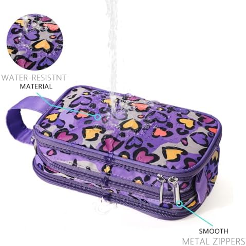 Kids Toiletry Bag for Girls, Travel Toiletry Bag for Little Young Girls Cosmetic Bag Makeup Bag Waterproof Hanging Wash Bag Toddler Toiletries, Leopard Purple - Image 4