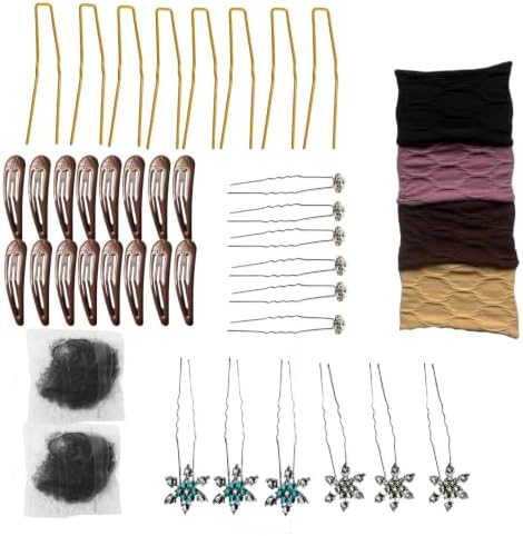 Ballet Bun Hair Kit for Women Girls, U Shaped Hair Pins, Crystal Hairpins, Snap Hair Clips, Hair Ties and Hair Nets, Dance Hair Styling Accessories, 2 Inch Gold 42pcs by ROCST