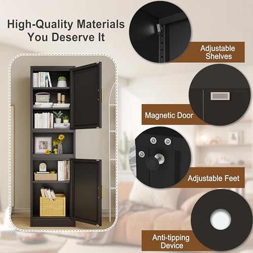67" Tall Narrow Bathroom Storage Cabinet, Metal Pantry Cabinet, Black - Image 5
