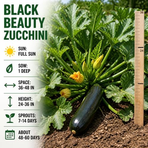 50 Black Beauty Zucchini Seeds for Planting – Heirloom, Non-GMO, USA Grown – Summer Squash (Cucurbita Pepo) – by RDR Seeds - Image 4