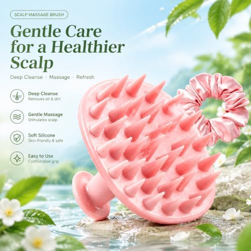 Scalp Massager Shampoo Brush Scrubber with Satin Scrunchie - Image 4