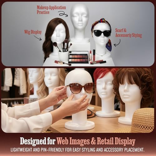 STUDIO LIMITED 11.4-Inch Styrofoam Mannequin Head - White 2 Pack - Image 5