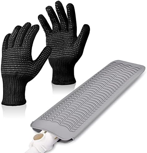 IKOCO Heat Gloves for Hair Styling, Heat Resistant Gloves with Silicone Mat Pouch for Curling Iron, Flat Iron, Straightener, Hot Hair Tools by Shineforyourbeauty