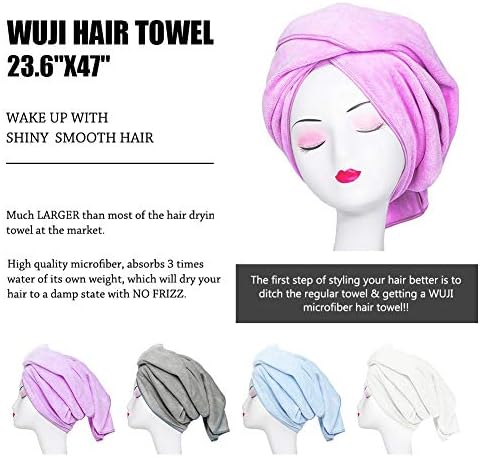 Microfiber Hair Towel Anti Frizz Hair Wrap Super Absorbent Curly Hair Drying Towel 23.6''x47'' Large Multifunction Towel for Bath Spa Makeup, Light Purple - Image 3